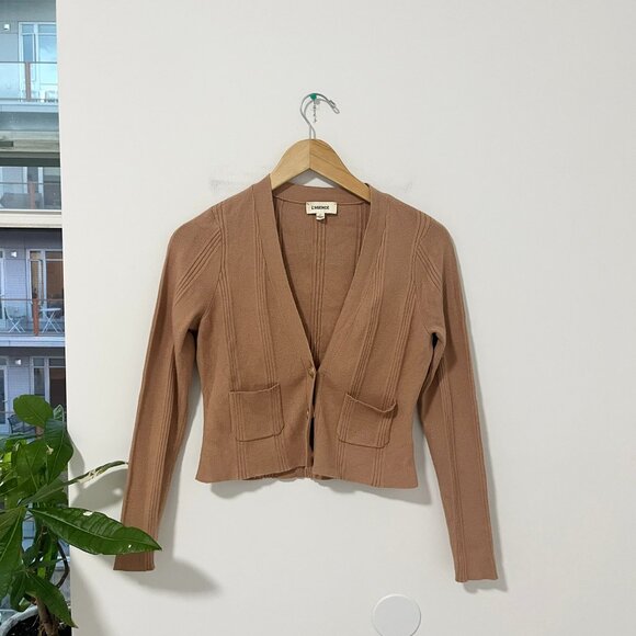 L'AGENCE Sweaters - L'Agence Brown Ribbed Knit Cropped Cardigan Sweater Size Small